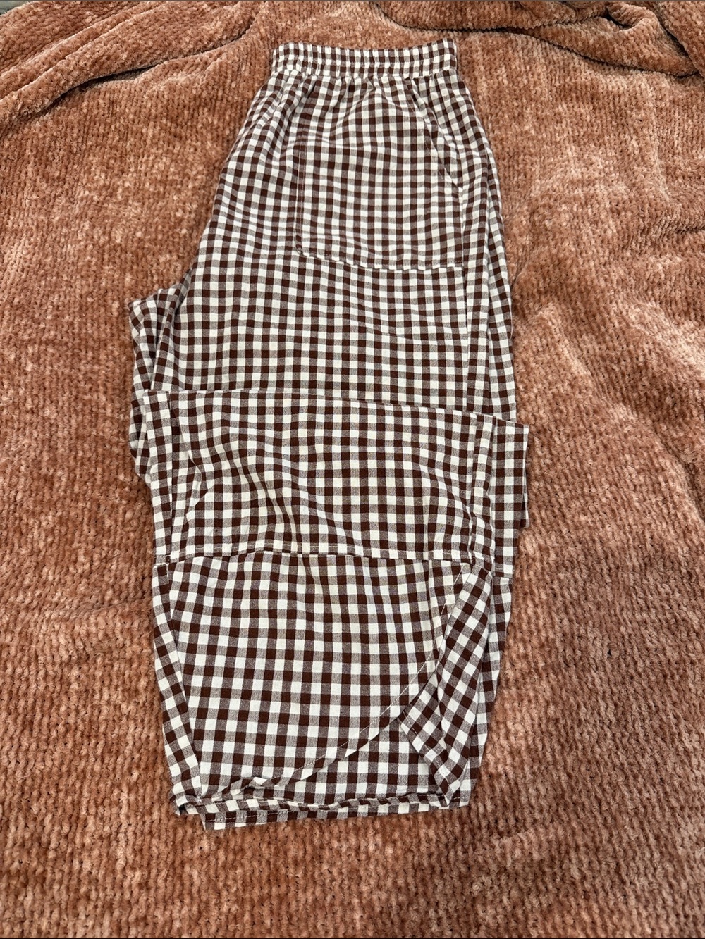 Gingham Elastic Waist Pants in Brown and White